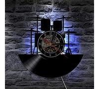 TIANZly 1 piece drum kit vinyl clock wall clock drum kit Led light rock roll vintage modern home decor handmade gift for music lovers