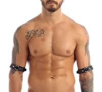 TiaoBug 1 Pair Men Black PU Leather Gothic Style Armbands Adjustable Buckle Straps Clubwear Costume Black One Size