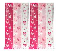 TiaoBug 2 Pack Fringe Curtain Backdrop Heart-shaped Metallic Tinsel Foil Fringe Streamers Curtains Background Bowknot Print One Size