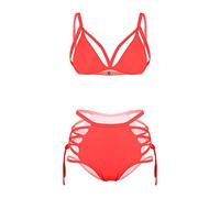 TiaoBug 2 Pieces Womens Sexy Strappy Bikini Bottoms Swimsuit Push Up Padded Top Bathing Suit Bright Red XL