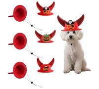 TiaoBug 3 Pcs Halloween Pet Cap with Devil Horns Pumpkin Theme Adjustable Hat for Small Dogs Cats Cosplay Red One Size