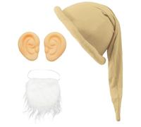 TiaoBug Adult Carnival Elf Hat Christmas Winter Beanie Dwarf Hats with Fake Ear White Beard Nude One Size
