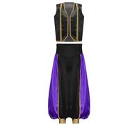 TiaoBug Boys Arabian Costume Halloween Arab Prince Cosplay Outfits 2 Piece Satin Tank Top And Baggy Pants Fancy Dress Black 7-8 Years