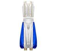 TiaoBug Boys Arabian Costume Halloween Arab Prince Cosplay Outfits 2 Piece Satin Tank Top And Baggy Pants Fancy Dress White 5-6 Years