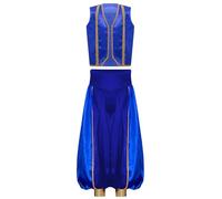 TiaoBug Boys Arabian Costume Halloween Arab Prince Cosplay Outfits 2 Piece Satin Tank Top And Baggy Pants Fancy Dress Royal Blue 13-14 Years