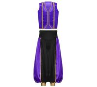 TiaoBug Boys Arabian Costume Halloween Arab Prince Cosplay Outfits 2 Piece Satin Tank Top And Baggy Pants Fancy Dress Purple Black 9-10 Years