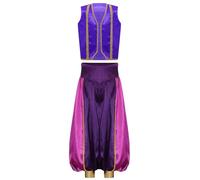 TiaoBug Boys Arabian Costume Halloween Arab Prince Cosplay Outfits 2 Piece Satin Tank Top And Baggy Pants Fancy Dress Purple 7-8 Years