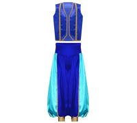 TiaoBug Boys Arabian Costume Halloween Arab Prince Cosplay Outfits 2 Piece Satin Tank Top And Baggy Pants Fancy Dress Sky Blue 5-6 Years