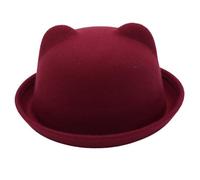TiaoBug Cat Ear Felt Bowler Hat Roll Up Jazz Cap 1920s Vintage Derby Cap JK Hat Halloween Cosplay Hat for Adult Kids Burgundy Kids