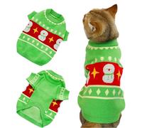 TiaoBug Christmas Dog Sweater for Small Dogs Girl Boy Warm Knitted Snowman Jumper Cozy Pet Clothes for Fall Winter Green L
