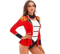 TiaoBug Circus Costume Women Adults Ringmaster Costume Sleeveless Tassel Dance Leotard Halloween Party with Bow Tie M