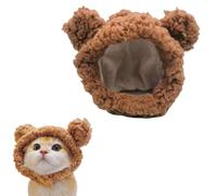 TiaoBug Cozy Flannel Hat for Pets Adjustable Bear Ear Dog Cat Headwear Warm Winter Cap for Puppies Kittens Christmas Parties Brown One Size