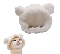 TiaoBug Cozy Flannel Hat for Pets Adjustable Bear Ear Dog Cat Headwear Warm Winter Cap for Puppies Kittens Christmas Parties White One Size