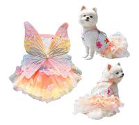 TiaoBug Cute Rainbow Dog Cat Dress with Big Butterfly Wings Colorful Tulle Princess Outfit for Small Dogs Cats Wedding Party Pink M