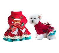 TiaoBug Dog Christmas Sweater Dress Holiday Themed Skirt Cozy Winter Pet Clothing for Puppies Red XL
