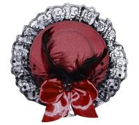 TiaoBug Elegant Feather Lace Bowknot Mini Top Hat Fascinator Hair Clip for Women Girls Halloween Tea Party Burgundy One Size