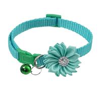 TiaoBug Fancy Bling Cat Collar with Floral Rhinestones and Bell Breakaway Safety Collar for Kittens Small Dogs Turquoise One Size