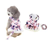 TiaoBug Floral Bow Tie Dog Harness Dress with Leash No Pull Soft Vest for Small Dogs Girl Princess Skirt for Chihuahua Pink L