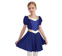 TiaoBug Girls Medieval Retro Dress Renaissance Princess Outfits Puffy Sleeve A-line Dress for Halloween Cosplay Dark Blue 5-6 Years