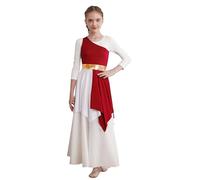 TiaoBug Girls One Shoulder Praise Dance Dress Tunic Color Block Ballet Lyrical Modern Dance Dress Ballroom Dance Costume Burgundy 11-12 Years