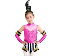 TiaoBug Girls Ringmaster Costume Showman Cosplay Outfit Halloween Fancy Dress Drum Band Sequins Leotard Hot Pink Black 13-14 Years
