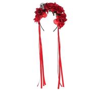TiaoBug Gothic Halloween Floral Headband Day of the Dead Flower Crown Hair Hoop for Mexican Festival Red One Size