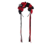TiaoBug Gothic Halloween Floral Headband Day of the Dead Flower Crown Hair Hoop for Mexican Festival Black Red One Size
