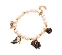 TiaoBug Halloween Cat Collar with Pumpkin Pendant Adjustable Faux Pearl Kitten Necklace with Bell Party Accessory Black XS