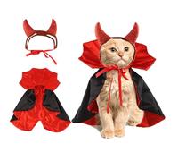 TiaoBug Halloween Cosplay Costume for Pets Vampire Devil Cloak with Adjustable Cape Horns for Dogs Cats Party Fun Red S