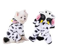TiaoBug Halloween Costume for Dogs Cute Milk Cow Print Hooded Jumpsuit Warm Fleece Dog Outfit for Christmas Party Photo Shoot White S