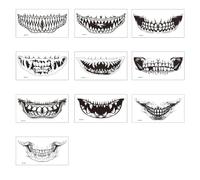 TiaoBug Halloween Scary Face Tattoos Temporary Big Mouth Tattoo Sticker Halloween Makeup 10PCS/Set Black White One Size