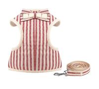 TiaoBug Heavy-Duty No-Pull Dog Harness Set Timeless Plaid Pattern with Decorative Bowtie and Buckle for Walking Red Striped XS