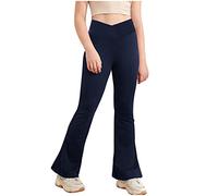 TiaoBug Jazz Latin Dance Pants Stretchy Yoga Flared Basic Leggings Trousers for Kids Girls Loose Bootcut Dancewear Dark Navy 11-12 Years