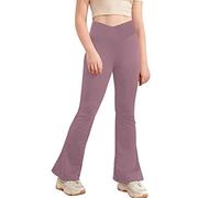 TiaoBug Jazz Latin Dance Pants Stretchy Yoga Flared Basic Leggings Trousers for Kids Girls Loose Bootcut Dancewear Purple 13-14 Years