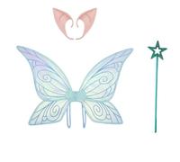 TiaoBug Kids Adult Butterfly Fairy Wings with Elf Ears and Star Wand Sparkly Angel Fairy Wing for Halloween Cosplay Blue One Size