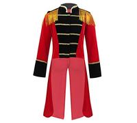 TiaoBug Kids Boys Circus Ringmaster Costume Fringes Gold Trimmings Tailcoat Shirt Halloween Party Cosplay Outfit Red 7-8 Years