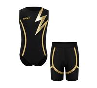 TiaoBug Kids Boys Gymnastics Leotard with Shorts Set Quick Dry Athletic Bodysuit for Training Competition Boys Swimsuit Gold 7-8 Years