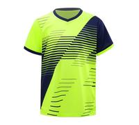 TiaoBug Kids Boys Soccer Jersey Tee Shirts Team Practice Uniform Football Training Top V Neck Stripes T Shirt Activewear A Fluorescent Green 13-14 Years