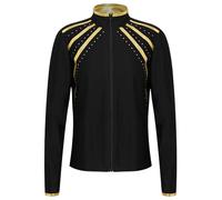 TiaoBug Kids Girls Athletic Track Jacket Striped Rhinestones Zipper Sweatshirts Dance Gym Yoga Running Workout Tops Gold 15-16 Years