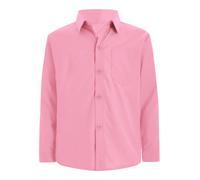 TiaoBug Kids Girls Boys Button Down Cotton School Uniform Shirts Casual Solid Long Sleeve Collared Oxford Shirts Blouse Tops Pink 11-12 Years