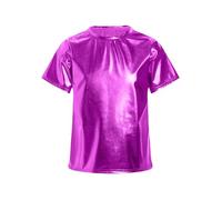 TiaoBug Kids Girls Boys Shiny Metallic Jazz Hip Hop Street Dance T-Shirt Faux Leather Tops Festival Party Tee Blouse Purple A 11-12 Years