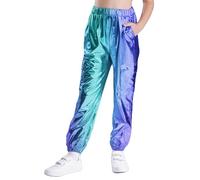TiaoBug Kids Girls Boys Shiny Metallic Jogger Trousers Jazz Hip Hop Street Dance Harem Pants Stage Performance Leggings Blue 7-8 Years