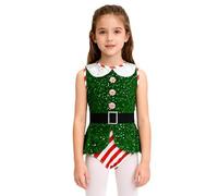 TiaoBug Kids Girls Christmas Dance Leotard Shiny Sequins Leotard for Ballet Christmas Performance Xmas Elf Dress-up Green 13-14 Years