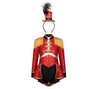 TiaoBug Kids Girls Circle Ringmaster Costume Sparkle Sequins Dress for Halloween Christmas Ballet Dance Costume Red 7-8 Years