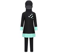 TiaoBug Kids Girls Full Cover Conservative Hijab Burkini UPF 50+ 2PCS Modest Swimsuit Black 10-12 Years