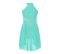 TiaoBug Kids Girls Lyrical Modern Contemporary Dance Costume Sleeveless Hater Ballet Leotard Dress Figure Ice Skating Dress Mint Green 5-6 Years