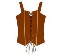 TiaoBug Kids Girls Medieval Vintage Pirate Queen Vest Costume Renaissance Suede Waistcoat Halloween Fancy Dress Up Brown 9-10 Years