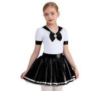 TiaoBug Kids Girls Sailor Uniform Halloween Anime Pretty Girl Sailor Cosplay Outfits Tutu Bow Metallic Dress Black 15-16 Years