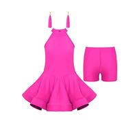 TiaoBug Kids Girls Samba Tango Latin Dance Dress Sleeveless Hollow Back Party Swing Dress with Accessory Ballroom Dancewear Hot Pink 5-6 Years