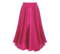 TiaoBug Kids Girls Satin Spanish Belly Dance Skirt Long Full Circle Flamenco Skirt Gypsy Latin Skirt Performance Costume Hot Pink 11-12 Years